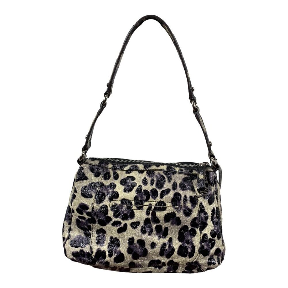B. Makowsky Shiny Leopard Print Genuine Leather Satchel Handbag Purse - Picture 2 of 16